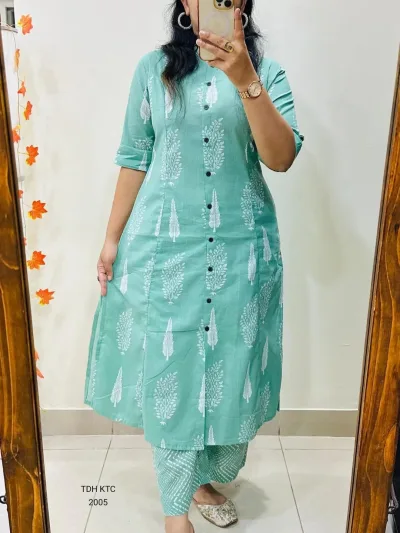 Lavender Mauve Floral Block Print Kurti Set